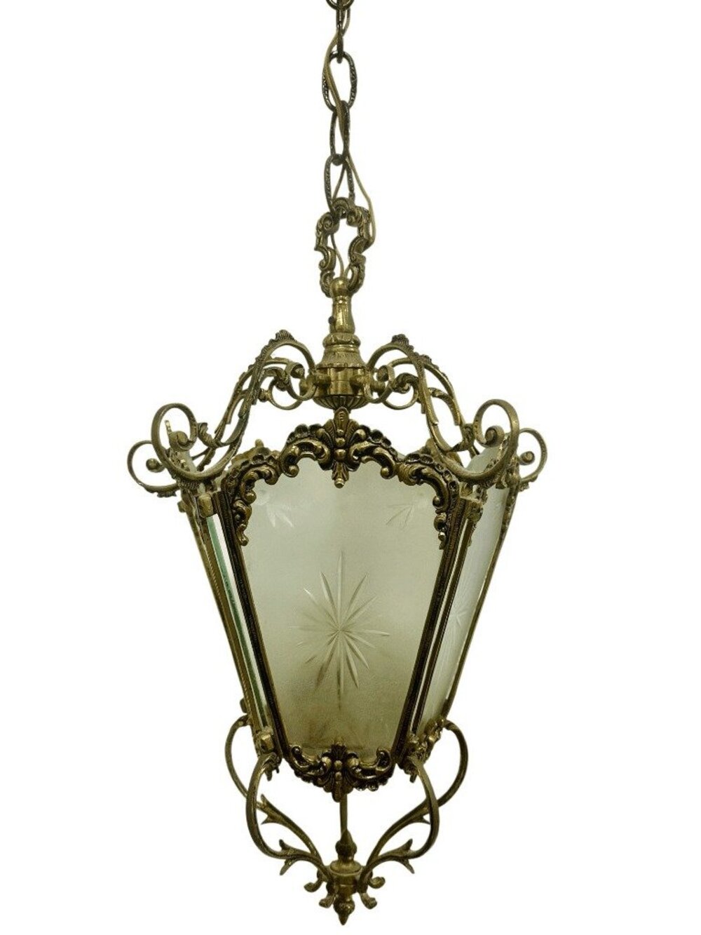 Vintage Spanish Rococo Style Etched Glass Wired Pendant Light